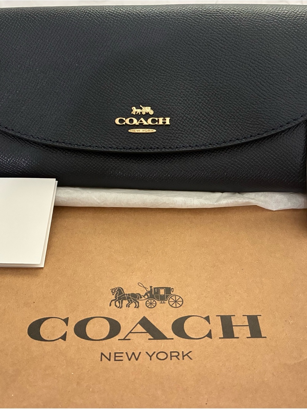 Coach Black Leather Continental Wallet with Gold Logo